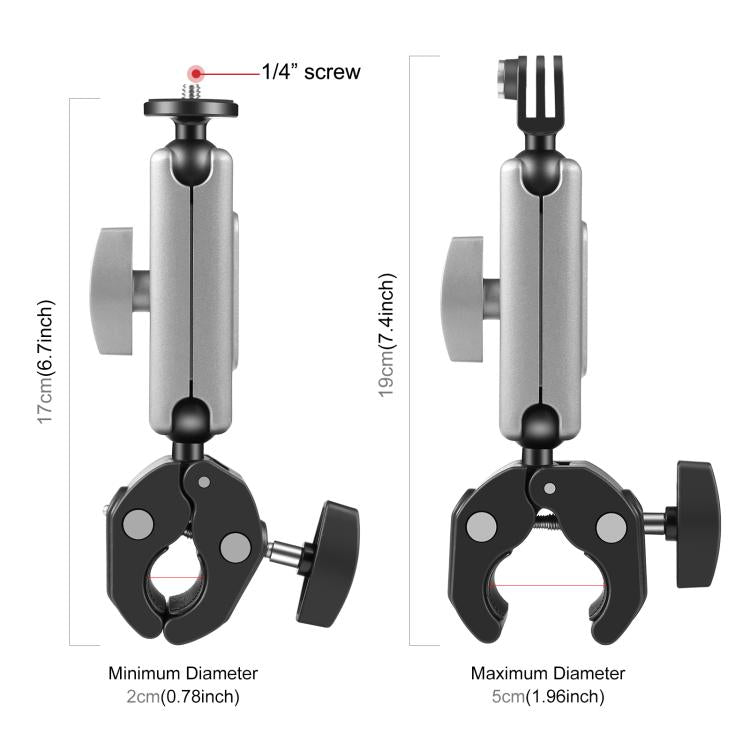 PULUZ Motorcycle Crab Pliers Clip Arm Mount with Mount Adapter & Long Screw (Black) by PULUZ