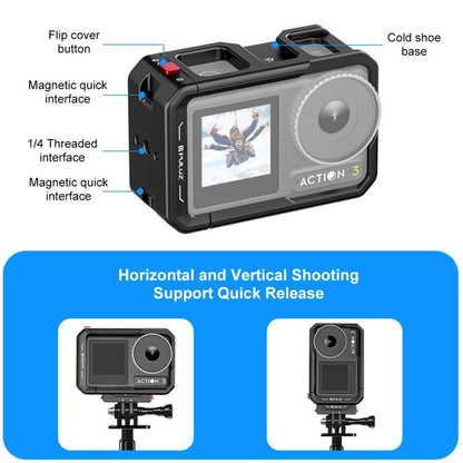 For DJI Osmo Action 5 Pro / 4 / 3 PULUZ All-inclusive Aluminum Alloy Cage Expansion Adapter Frame with Lens Cover (Black) - Protection Frame by PULUZ | Online Shopping UK | buy2fix