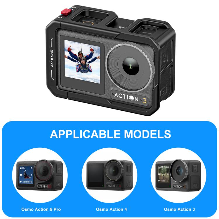 For DJI Osmo Action 5 Pro / 4 / 3 PULUZ All-inclusive Aluminum Alloy Cage Expansion Adapter Frame with Lens Cover (Black) - Protection Frame by PULUZ | Online Shopping UK | buy2fix