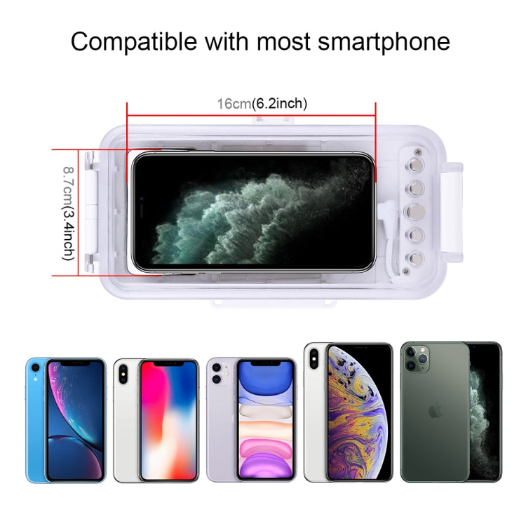 PULUZ 45m/147ft Waterproof Diving Case Photo Video Taking Underwater Housing Cover for iPhone 14 Series, iPhone 13 Series, iPhone 12 Series, iPhone 11 Series, iPhone X Series, iPhone 8 & 7, iPhone 6s, iOS 13.0 or Above Version iPhone(White) by PULUZ
