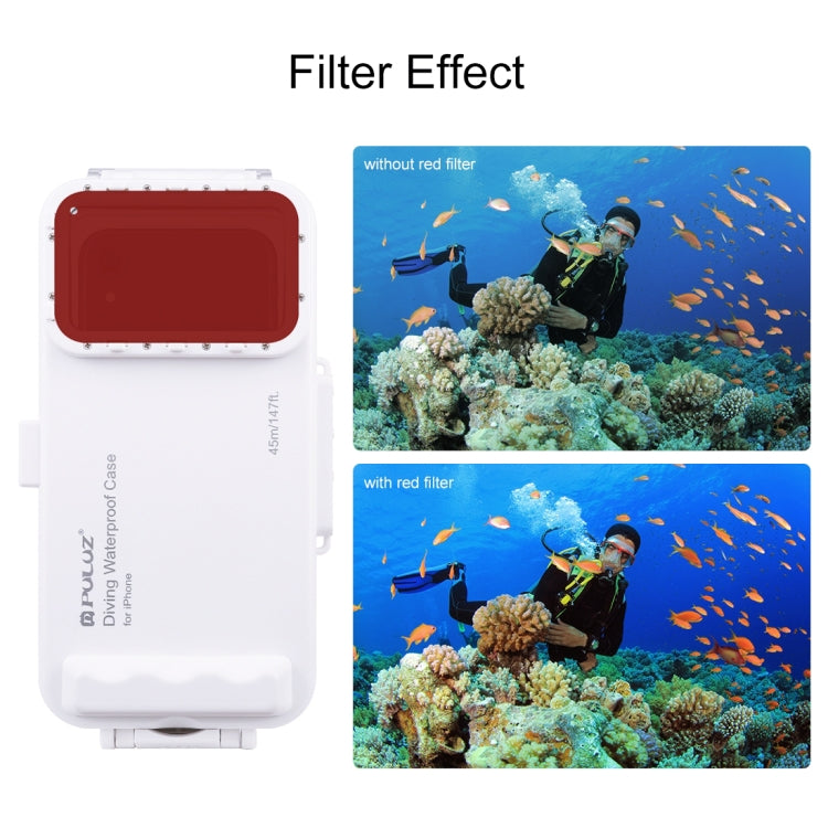 PULUZ 45m/147ft Waterproof Diving Case Photo Video Taking Underwater Housing Cover for iPhone 14 Series, iPhone 13 Series, iPhone 12 Series, iPhone 11 Series, iPhone X Series, iPhone 8 & 7, iPhone 6s, iOS 13.0 or Above Version iPhone(White) by PULUZ