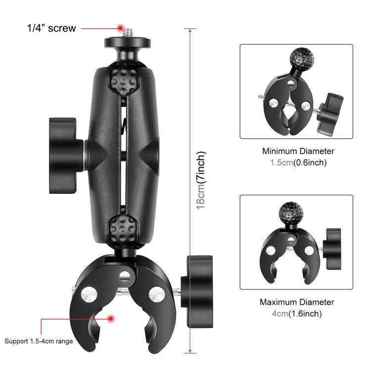 PULUZ Motorcycle Crab Clamp Handlebar Fixed Mount Holder for GoPro and Other Action Cameras(Black) by PULUZ