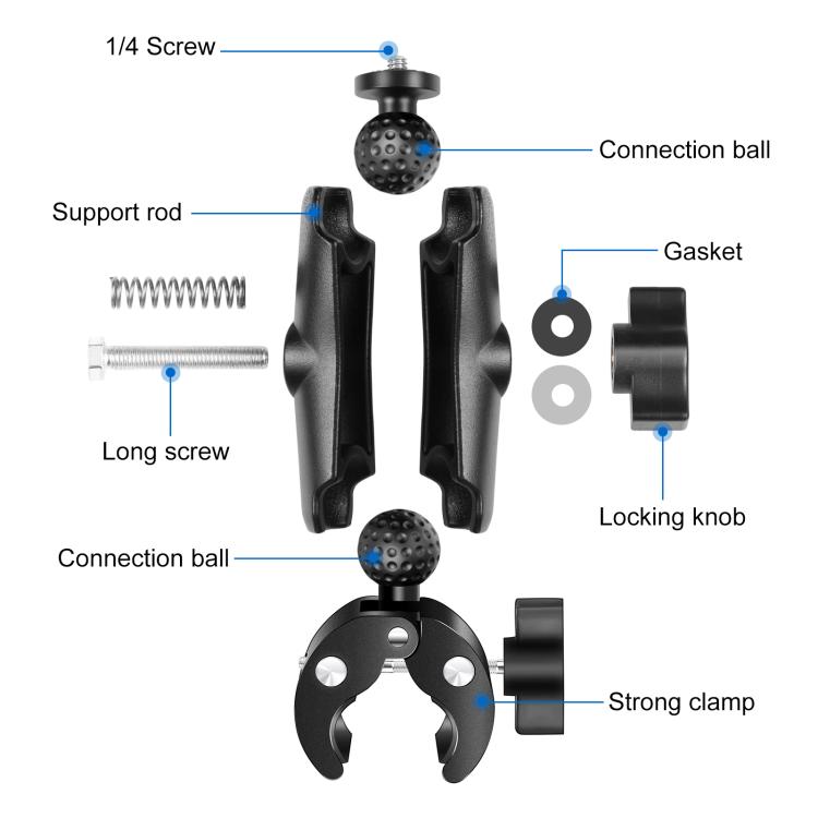 PULUZ Motorcycle Crab Clamp Handlebar Fixed Mount Holder for GoPro and Other Action Cameras(Black) by PULUZ