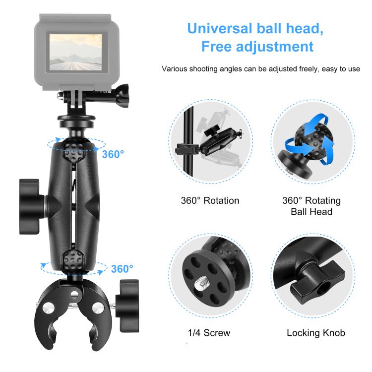 PULUZ Motorcycle Crab Clamp Handlebar Fixed Mount Holder for GoPro and Other Action Cameras(Black) by PULUZ