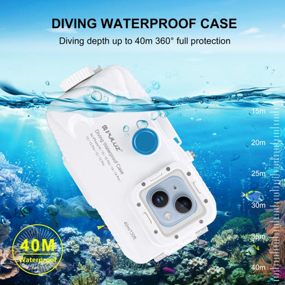 PULUZ 40m/130ft Waterproof Diving Case for iPhone 16 / 15 / 15 Pro / 14 / 14 Pro / 13 / 13 Pro / 12 / 12 Pro, with One-way Valve Photo Video Taking Underwater Housing Cover(White) by PULUZ