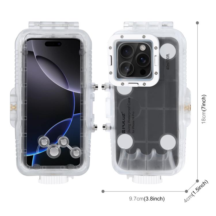 For iPhone 16 Pro PULUZ 40m/130ft Waterproof Diving Case Photo Video Taking Underwater Housing Cover (Transparent) - iPhone 16 Pro Cases by PULUZ | Online Shopping UK | buy2fix