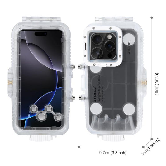 For iPhone 16 Pro PULUZ 40m/130ft Waterproof Diving Case Photo Video Taking Underwater Housing Cover (Transparent) - iPhone 16 Pro Cases by PULUZ | Online Shopping UK | buy2fix