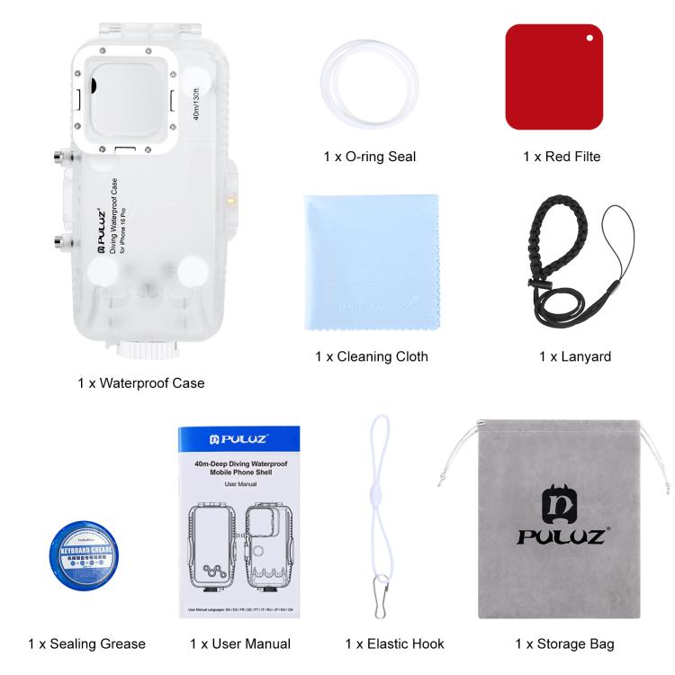 For iPhone 16 Pro PULUZ 40m/130ft Waterproof Diving Case Photo Video Taking Underwater Housing Cover (Transparent) - iPhone 16 Pro Cases by PULUZ | Online Shopping UK | buy2fix