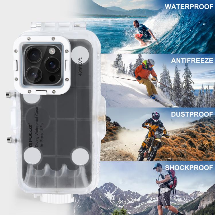 For iPhone 16 Pro PULUZ 40m/130ft Waterproof Diving Case Photo Video Taking Underwater Housing Cover (Transparent) - iPhone 16 Pro Cases by PULUZ | Online Shopping UK | buy2fix
