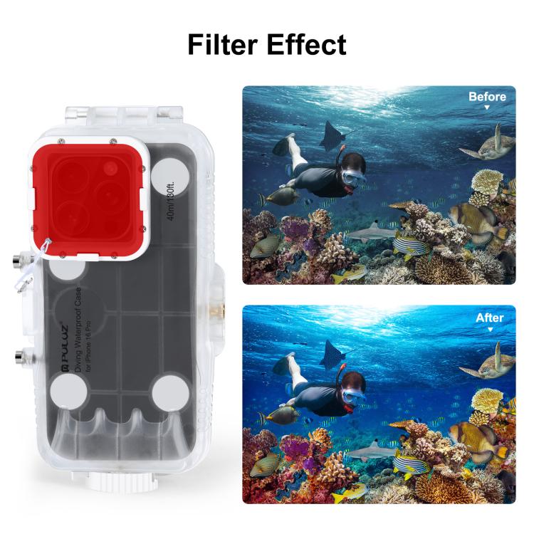 For iPhone 16 Pro PULUZ 40m/130ft Waterproof Diving Case Photo Video Taking Underwater Housing Cover (Transparent) - iPhone 16 Pro Cases by PULUZ | Online Shopping UK | buy2fix