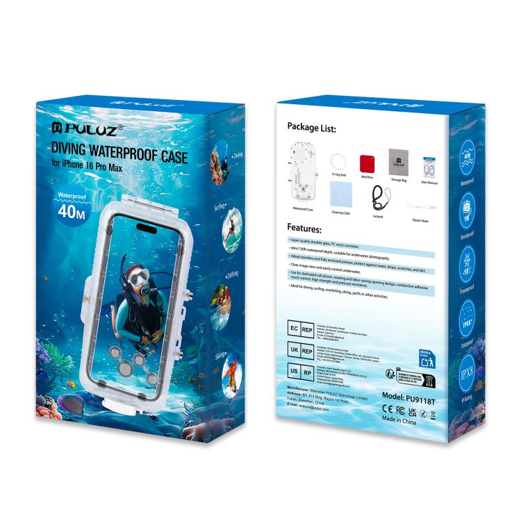 For iPhone 16 Pro Max PULUZ 40m/130ft Waterproof Diving Case Photo Video Taking Underwater Housing Cover (Transparent) - iPhone 16 Pro Max Cases by PULUZ | Online Shopping UK | buy2fix
