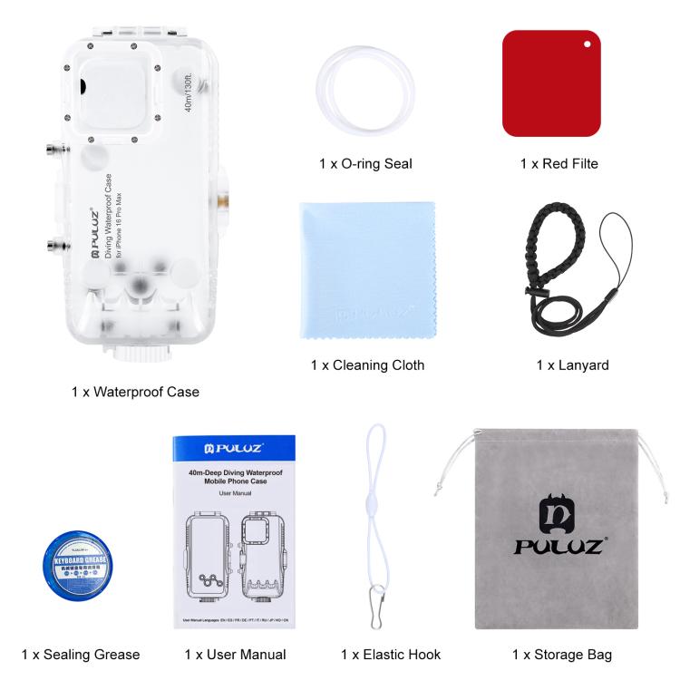 For iPhone 16 Pro Max PULUZ 40m/130ft Waterproof Diving Case Photo Video Taking Underwater Housing Cover (Transparent) - iPhone 16 Pro Max Cases by PULUZ | Online Shopping UK | buy2fix