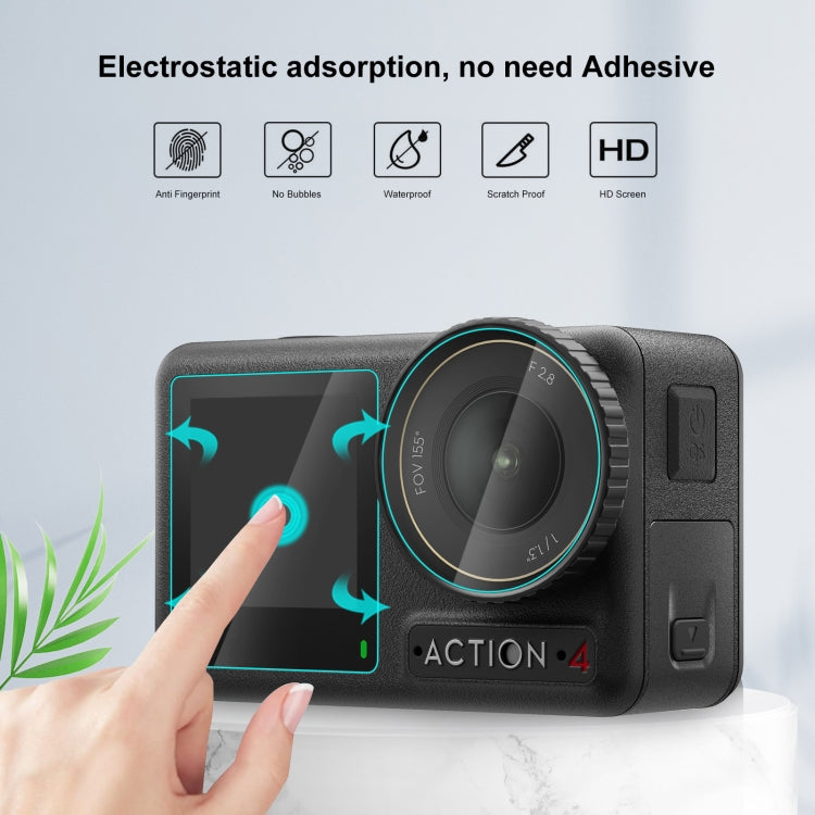 For DJI Osmo Action 4 PULUZ 3-in-1 Lens Front and Back Screen Tempered Glass Explosion-proof Film (Transparent) by PULUZ