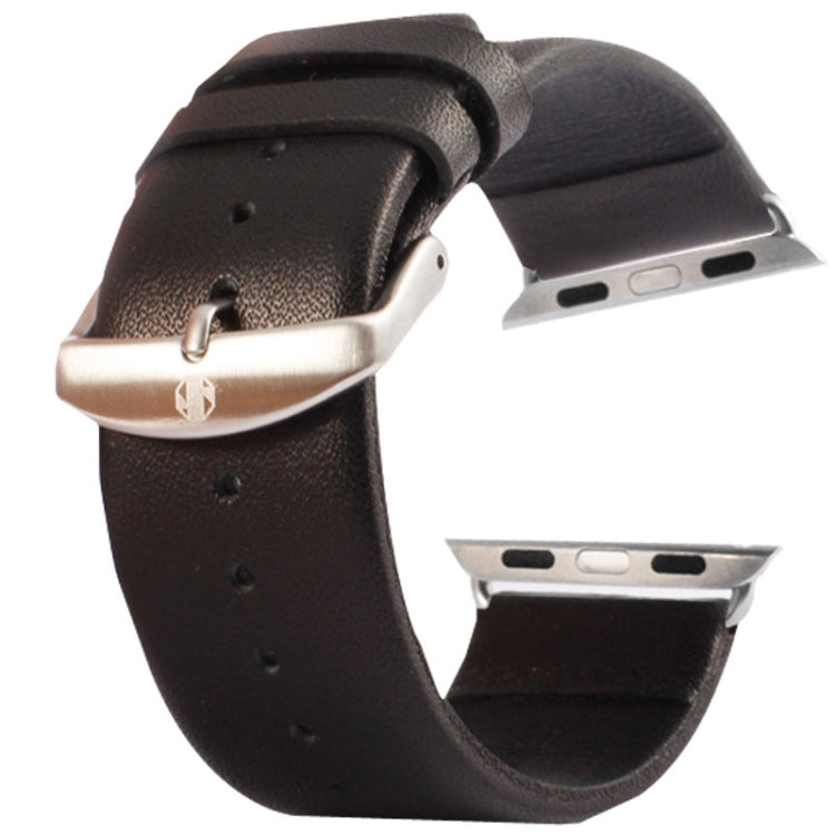 Kakapi for Apple Watch 42mm Subtle Texture Brushed Buckle Genuine Leather Watch Band with Connector(Black) - Watch Bands by Kakapi | Online Shopping UK | buy2fix