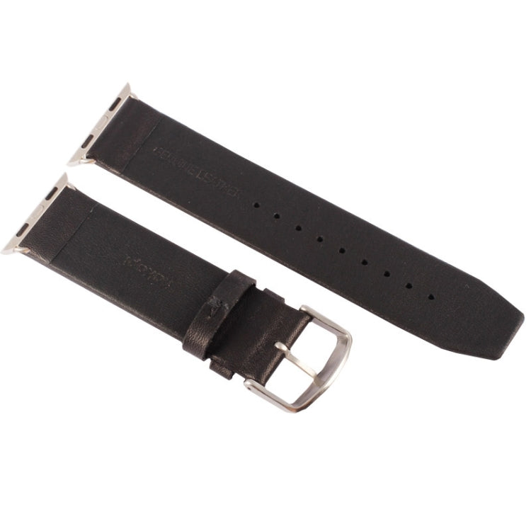 Kakapi for Apple Watch 42mm Subtle Texture Brushed Buckle Genuine Leather Watch Band with Connector(Black) - Watch Bands by Kakapi | Online Shopping UK | buy2fix