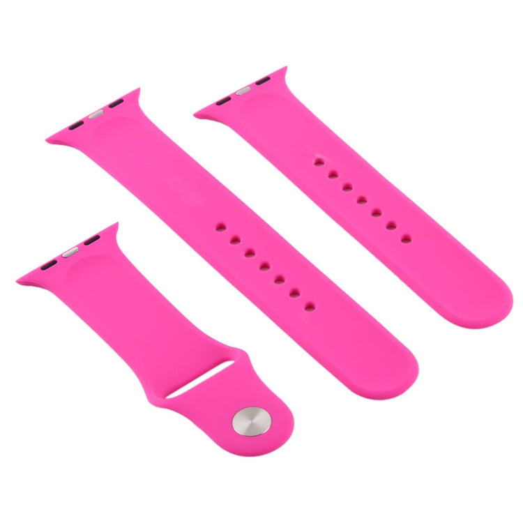 For Apple Watch Ultra 49mm & Watch Ultra 2 49mm / Series 9&8&7 45mm / SE 3&SE 2&6&SE&5&4 44mm / 3&2&1 42mm 3 in 1 Rubber Watch Band with Pin Buckle(Rose Red) by buy2fix