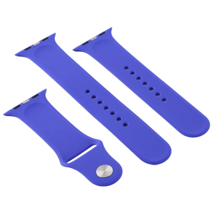 For Apple Watch Ultra 49mm & Watch Ultra 2 49mm / Series 9&8&7 45mm / SE 3&SE 2&6&SE&5&4 44mm / 3&2&1 42mm 3 in 1 Rubber Watch Band with Pin Buckle(Deep Royal Blue) by buy2fix