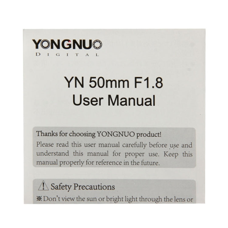 YONGNUO 50mm F1.8 Standard Prime Lens for Canon Camera - Auxiliary Lens by YONGNUO | Online Shopping UK | buy2fix