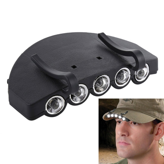 Head Light Lamp Cap Torch Bulb, 5 LED White Light, for Outdoor Fishing Camping Hunting(Black)
