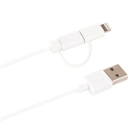 1m MFI 2 in 1 8 pin + Micro USB 2.0 Male to USB Data Sync Charging Cable(White) by buy2fix