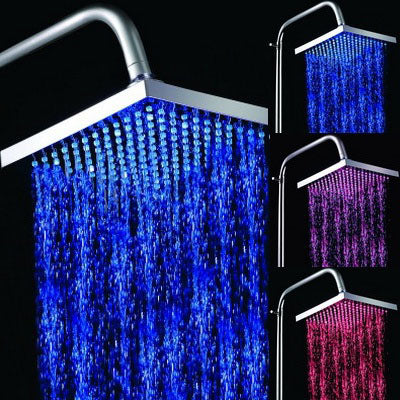 Square Temperature Sensor 3-Color (Blue / Pink / Red) LED Showerhead(Silver) - Shower Head by buy2fix | Online Shopping UK | buy2fix