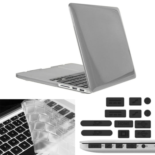 ENKAY for Macbook Pro Retina 15.4 inch (US Version) / A1398 Hat-Prince 3 in 1 Crystal Hard Shell Plastic Protective Case with Keyboard Guard & Port Dust Plug(Grey)