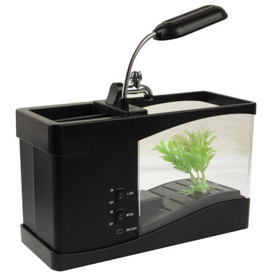 USB Desktop Aquarium Mini Fish Tank with Running Water and 6 LED Light, LCD Clock Display with Calendar, Time and Alarm (Holds 1.5 Quarts of Water)(Black) - Fish Tanks & Accessories by buy2fix | Online Shopping UK | buy2fix
