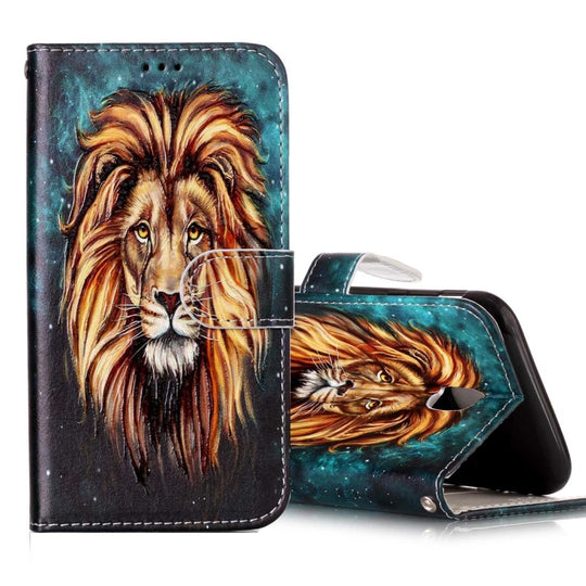 For Galaxy J3 (2017) (EU Version) Gloss Oil Embossed Lion Pattern Horizontal Flip Leather Case with Holder & Card Slots & Wallet & Photo Frame