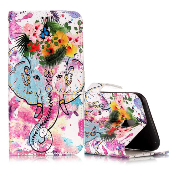 For Galaxy J3 (2017) (EU Version) Gloss Oil Embossed Flower Elephant Pattern Horizontal Flip Leather Case with Holder & Card Slots & Wallet & Photo Frame