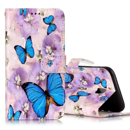 For Galaxy J5 (2017) (EU Version) Gloss Oil Embossed Purple Butterfly Pattern Horizontal Flip Leather Case with Holder & Card Slots & Wallet & Photo Frame