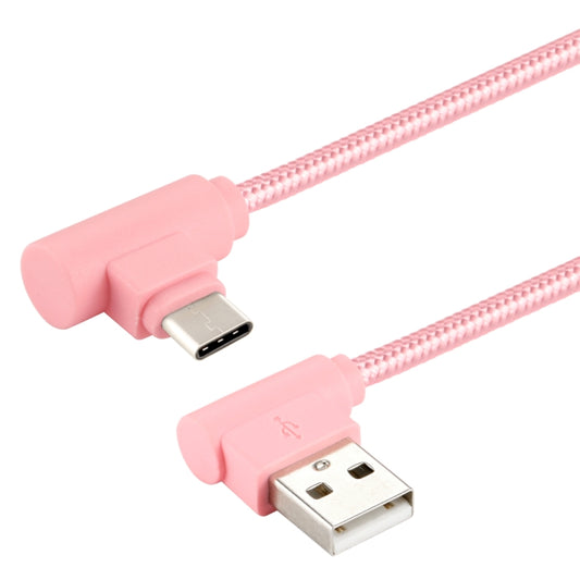 25cm USB to USB-C / Type-C Nylon Weave Style Double Elbow Charging Cable(Pink) by buy2fix