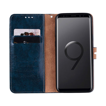 For Galaxy S9 Plus Oil Wax Texture Horizontal Flip Leather Case with Holder & Card Slots & Wallet(Blue) by buy2fix