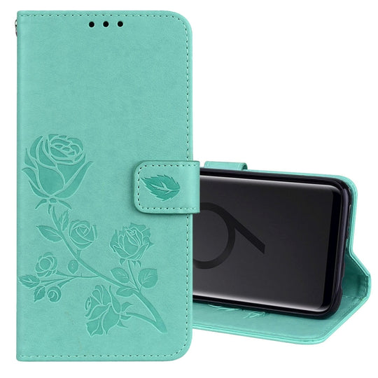 Rose Embossed Horizontal Flip Environmental PU Leather Case with Holder & Card Slots & Wallet for Galaxy S9+(Green)