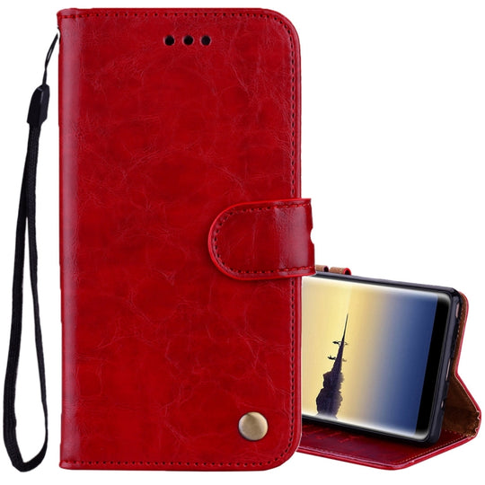 For Samsung Galaxy Note 8 Business Style Oil Wax Texture Horizontal Flip Leather Case with Holder & Card Slots & Wallet(Red)