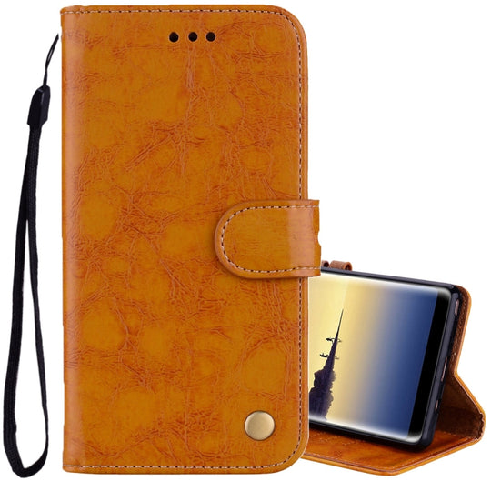 For Samsung Galaxy Note 8 Business Style Oil Wax Texture Horizontal Flip Leather Case with Holder & Card Slots & Wallet(Yellow)