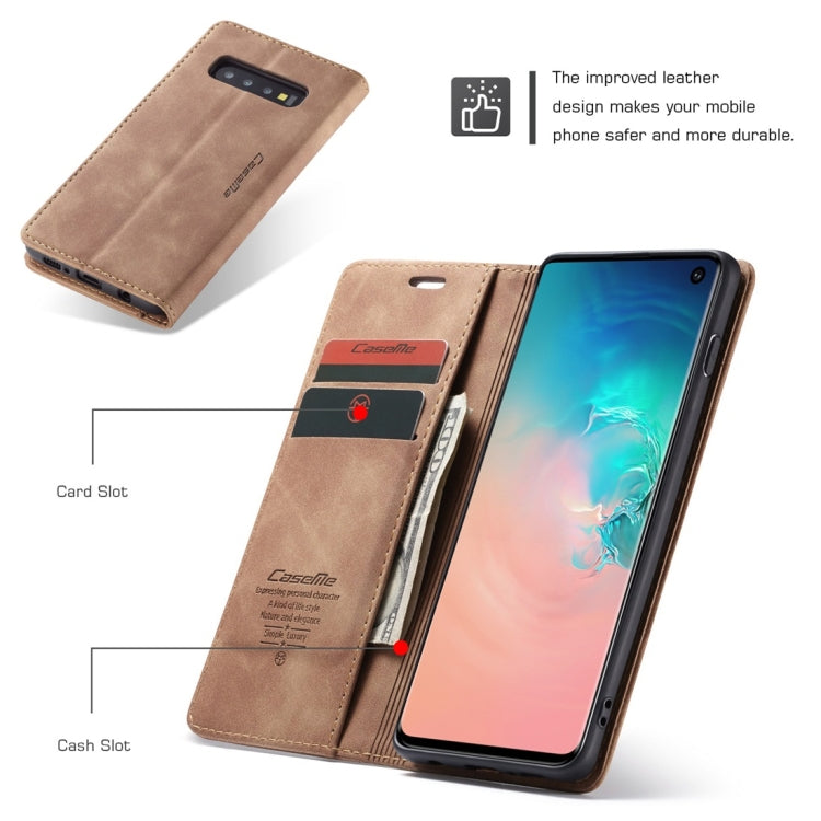CaseMe-013 Multifunctional Retro Frosted Horizontal Flip Leather Case for Galaxy S10, with Card Slot & Holder & Wallet (Brown) by CaseMe
