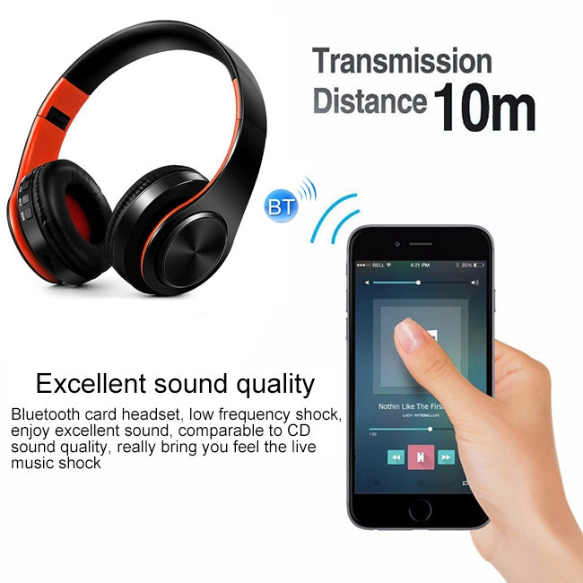 LPT660 Wireless Folding Sports Stereo Music Bluetooth Phones Earphones Support TF Card (Orange) - Headset & Headphone by buy2fix | Online Shopping UK | buy2fix