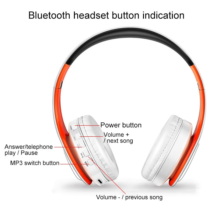 LPT660 Wireless Folding Sports Stereo Music Bluetooth Phones Earphones Support TF Card (Orange) - Headset & Headphone by buy2fix | Online Shopping UK | buy2fix