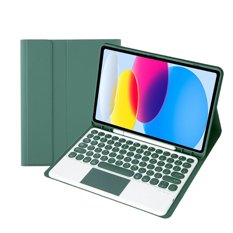 For iPad 11 2025 / 10th Gen 10.9 2022 YA10B-A Lambskin Texture Bluetooth Touch Keyboard Leather Tablet Case with Pen Slot (Dark Green) by buy2fix