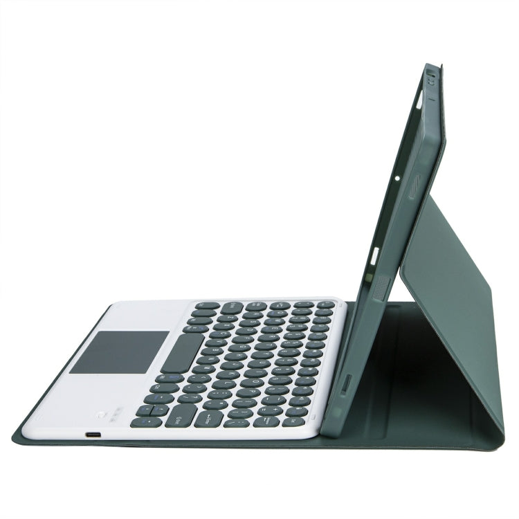 For iPad 11 2025 / 10th Gen 10.9 2022 YA10B-A Lambskin Texture Bluetooth Touch Keyboard Leather Tablet Case with Pen Slot (Dark Green) by buy2fix