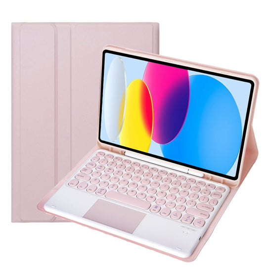 For iPad 11 2025 / 10th Gen 10.9 2022 YA10B-A Lambskin Texture Bluetooth Touch Keyboard Leather Tablet Case with Pen Slot (Pink)