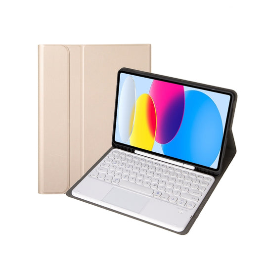 For iPad 11 2025 / 10th Gen 10.9 2022 YA10B-A Lambskin Texture Bluetooth Touch Keyboard Leather Tablet Case with Pen Slot(Gold)