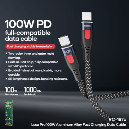 REMAX RC-187c Lesu Pro 1m PD100W Type-C to USB-C / Type-C Aluminum Alloy Braid Fast Charging Data Cable (Black) - USB-C & Type-C Cable by REMAX | Online Shopping UK | buy2fix