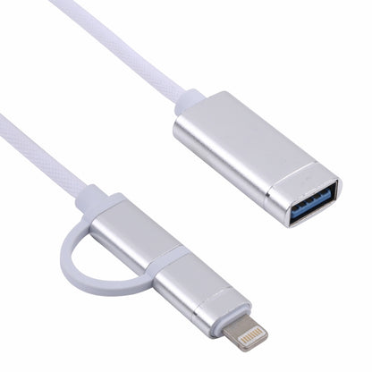 USB 3.0 Female to 8 Pin + USB-C / Type-C Male Charging + Transmission OTG Nylon Braided Adapter Cable, Cable Length: 11cm(Silver + White) - Converter & Adapter by buy2fix | Online Shopping UK | buy2fix