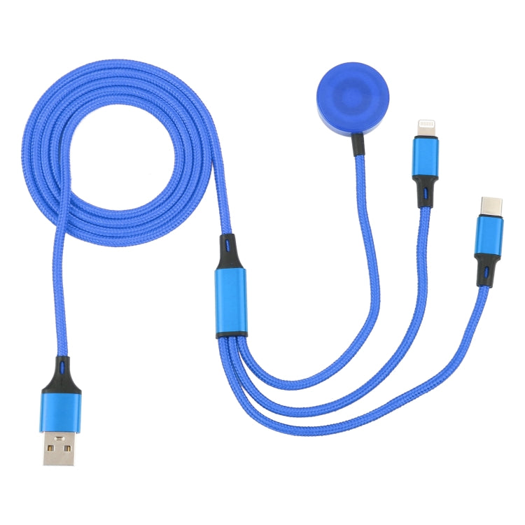For iPhone / Apple Watch 3 In 1 8 Pin + Type-C / USB-C + Magnetic Charging Base Multi-function Charging Cable, Length: 1m(Blue) - Multifunction Cable by buy2fix | Online Shopping UK | buy2fix