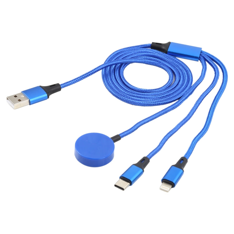 For iPhone / Apple Watch 3 In 1 8 Pin + Type-C / USB-C + Magnetic Charging Base Multi-function Charging Cable, Length: 1m(Blue) - Multifunction Cable by buy2fix | Online Shopping UK | buy2fix