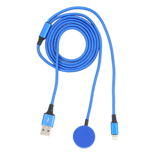 For iPhone / Apple Watch 2 In 1 8 Pin + Magnetic Charging Base Multi-function Charging Cable, Length: 1m(Blue) by buy2fix