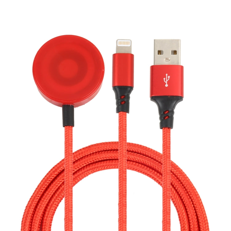 For iPhone / Apple Watch 2 In 1 8 Pin + Magnetic Charging Base Multi-function Charging Cable, Length: 1m(Red) - Multifunction Cable by buy2fix | Online Shopping UK | buy2fix