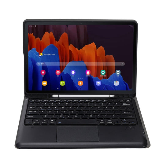 A970B-A Splittable Bluetooth Keyboard Leather Tablet Case for Samsung Galaxy Tab S7 FE T730 T736 & S7+ T970 T975, with Touchpad & Pen Slot & & Holder (Gold) by buy2fix