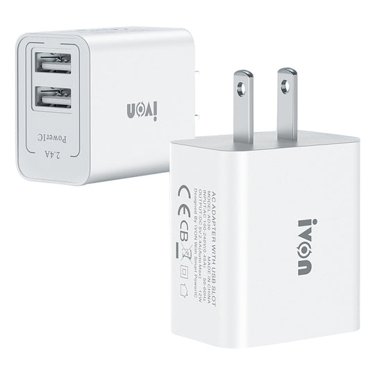Chargeur de voyage Ivon AD36 12 W 2,4 A double port USB, prise américaine